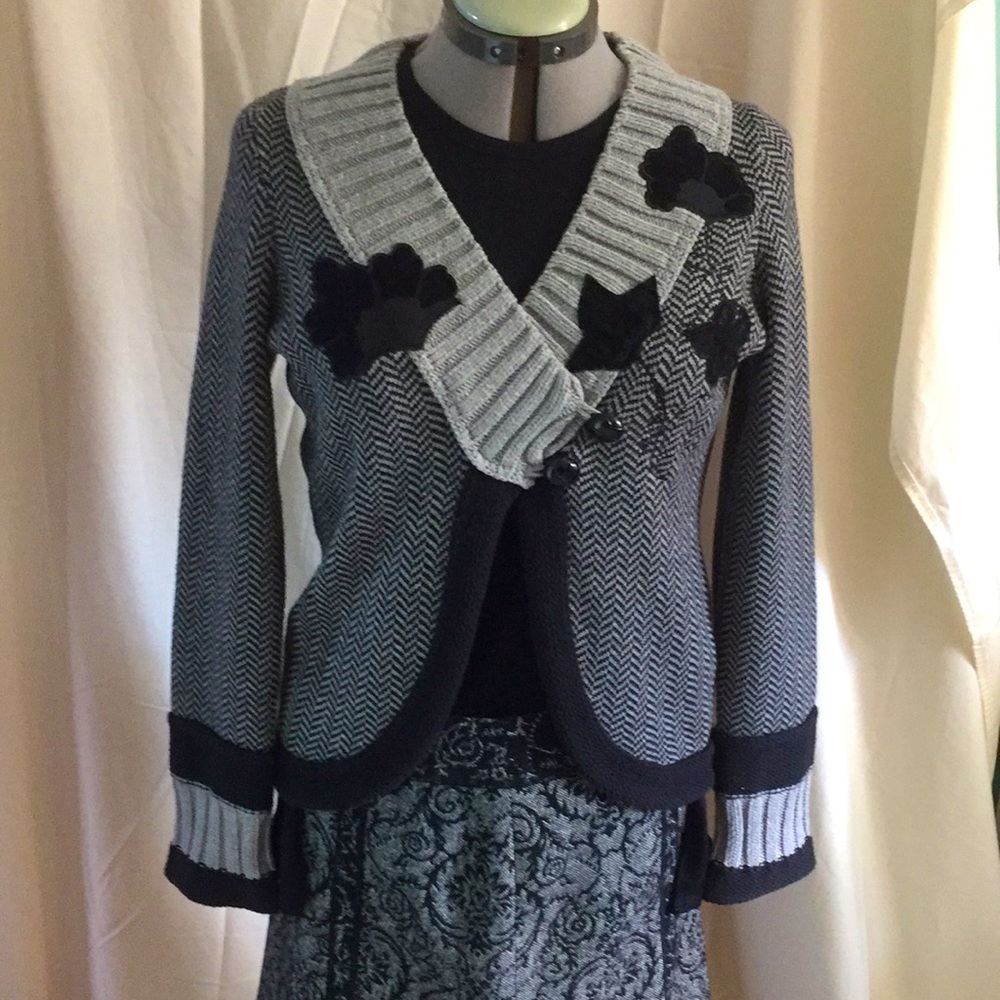 Tribal Sweater- herringbone pattern, detailed trim